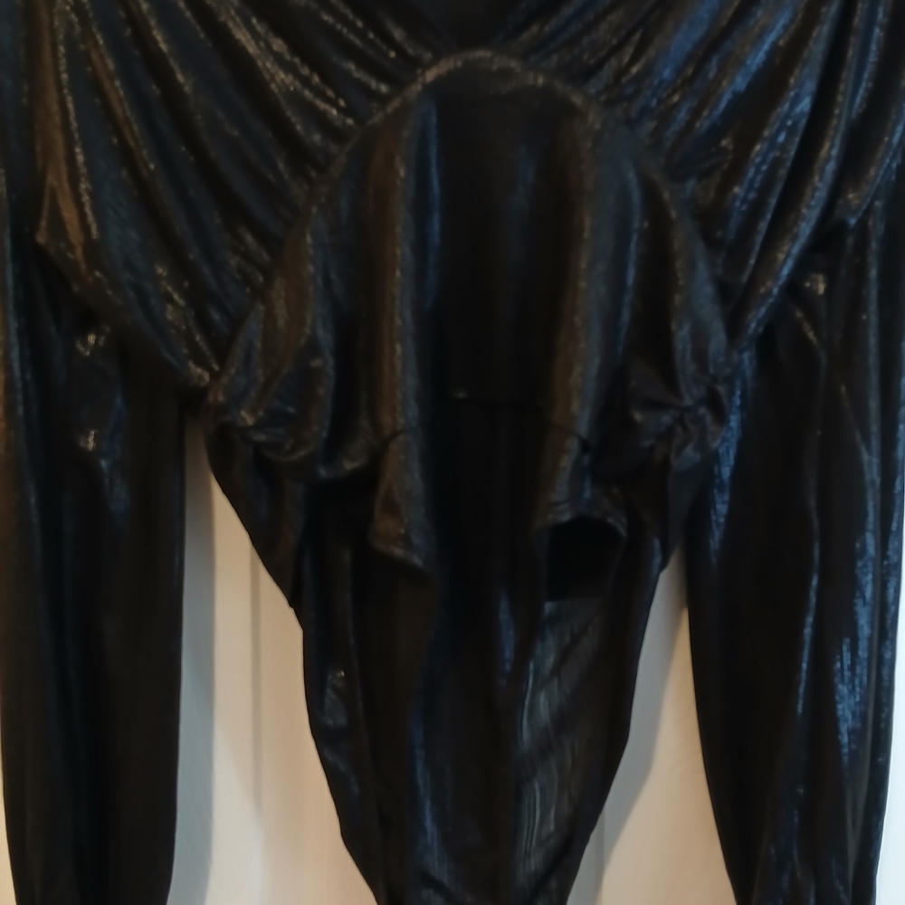 Shiny Black Draped Top